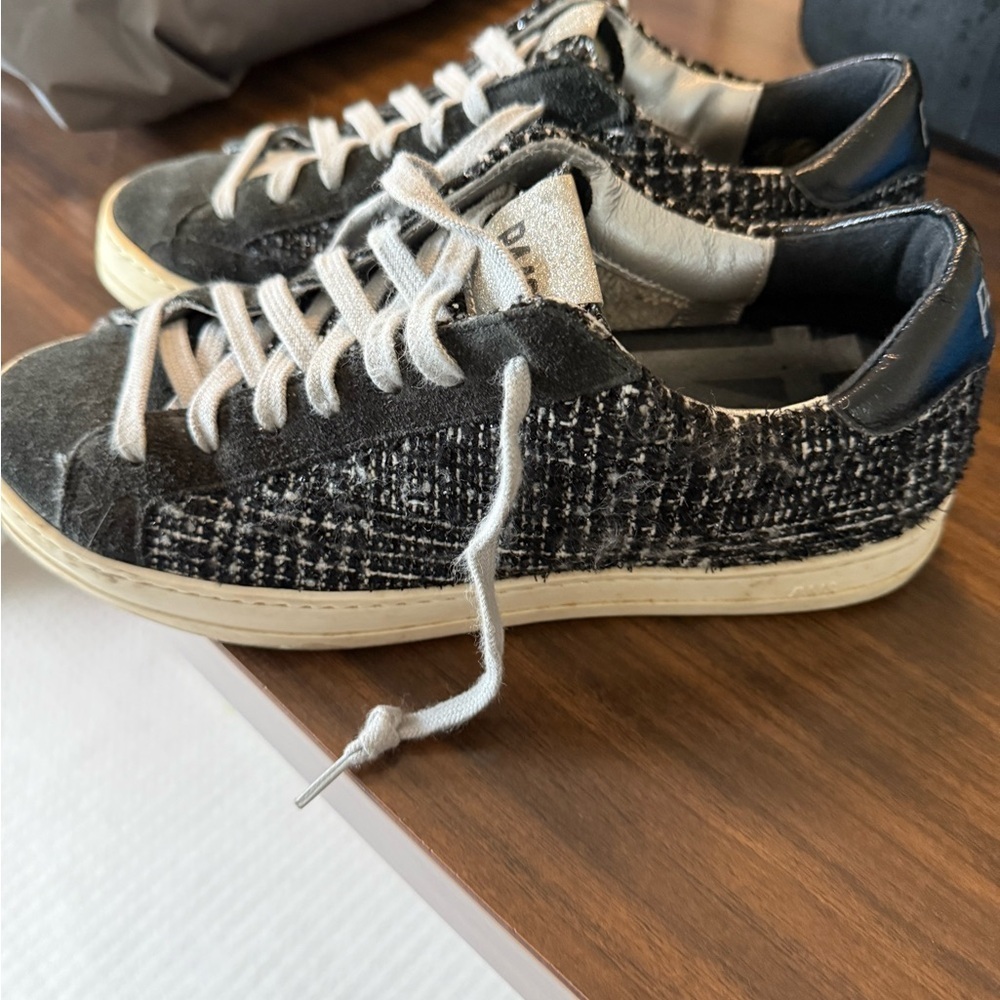 P448 Women's Black and White Tweed John Shaka Low Top - Picture 5 of 12